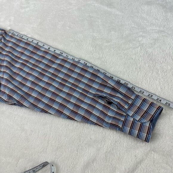 Tommy Bahama Men's XL 100% Silk Long Sleeve Button Up Blue Brown Dot Plaid Fall - Picture 7 of 9